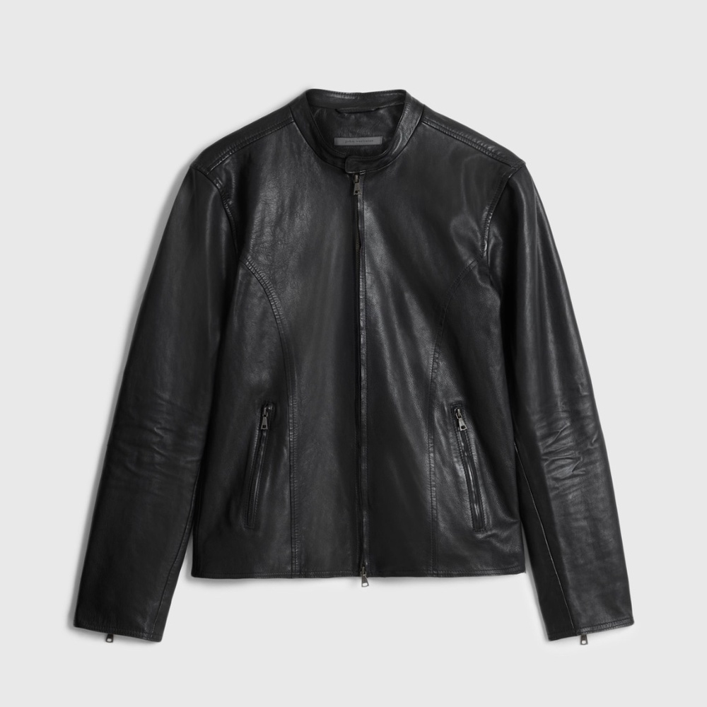 John Varvatos Men Baxter Moto Black Leather Jacket - Size 50 (Medium/Large)
